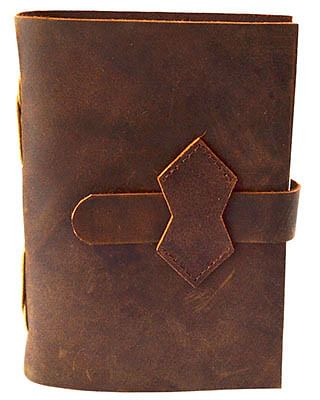 Brown Leather Journal w/ strap 4 1/2" x 6 1/2" - 240 pages - Unlined