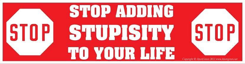 Stop Adding Stupisity to Your Life bumper sticker